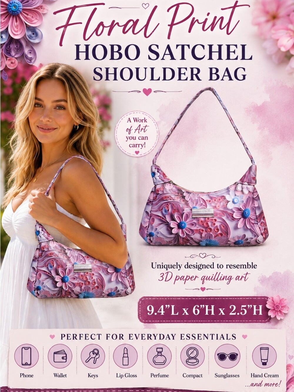 Gorgeous Floral Print Hobo Satchel Shoulder Bag
